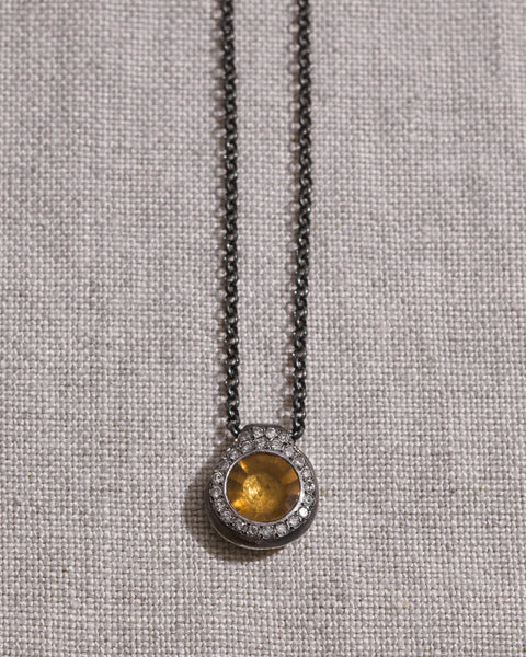 ROSA MARIA, ICY GREY DIAMOND NECKLACE WITH BEER QUARTZ