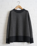 180 THE STORE, REVERSIBLE 6 PLY CASHMERE CREWNECK, CHARCOAL AND FLANNEL