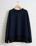 180 THE STORE, REVERSIBLE 6 PLY CASHMERE CREWNECK, BLACK AND NAVY