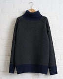 180 THE STORE, REVERSIBLE 6 PLY CASHMERE TURTLENECK, NAVY AND CHARCOAL