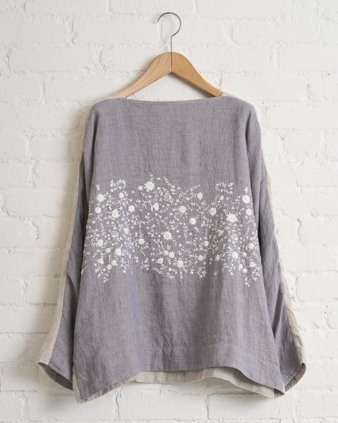 AODRESS, 16, EMBROIDERED TWO TONE BOAT NECK BLOUSE