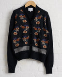 ANTIPAST, KNITTED V-NECK CARDIGAN, BLACK FLORAL