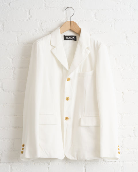 CDG BLACK, RUFFLE BLAZER, WHITE