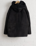 CAWLEY, SUEDE BACK CURLY HAIR SHEEPSKIN HOLLAND COAT, BLACK