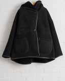 CAWLEY, SUEDE BACK CURLY HAIR SHEEPSKIN HOLLAND COAT, BLACK