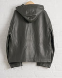CAWLEY, WAXY LAMB LEATHER ZIP-UP HOODIE