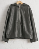 CAWLEY, WAXY LAMB LEATHER ZIP-UP HOODIE