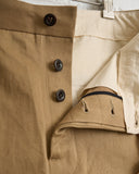 EVAN KINORI, KHAKI COTTON/WASHI PAPER WOVEN FLAT FRONT PANT