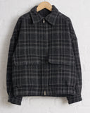 EVAN KINORI, ZIP JACKET TWO,  WOOL TWEED CHECK