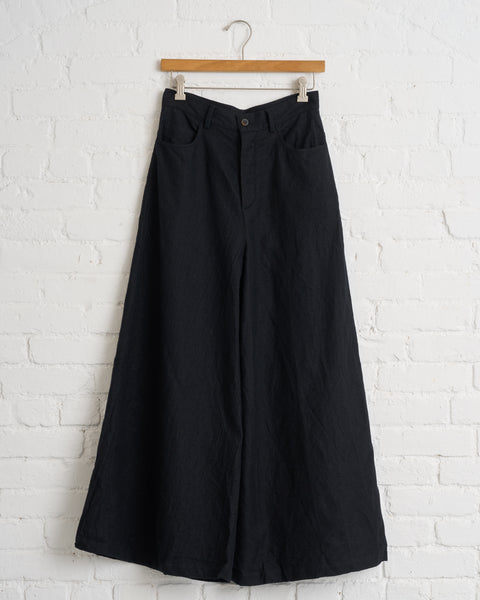 FORME D'EXPRESSION  WOOL WIDE LEG 5 POCKET PANTS, BLACK