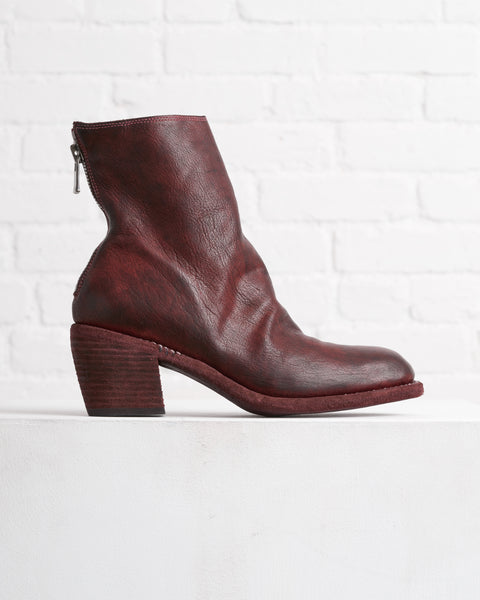 GUIDI, BURGUNDY, BACK-ZIP CUBAN HEEL LEATHER BOOTS