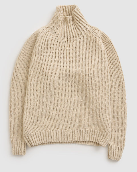 JAN JAN VAN ESSCHE HAND-KNITTED WOOL LINEN TURTLE NECK SWEATER - NATURAL