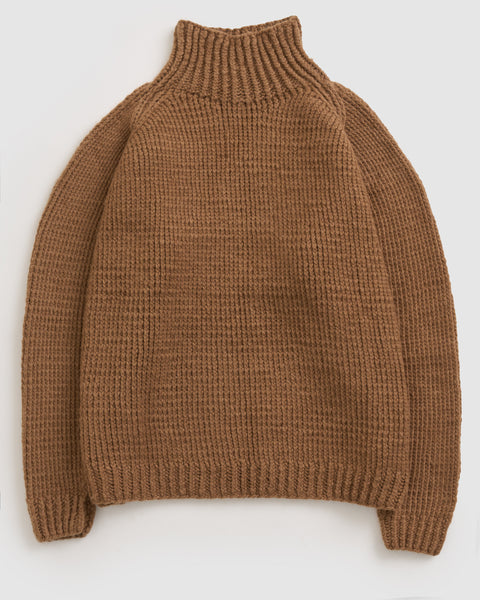 JAN JAN VAN ESSCHE HAND KNITTED TURTLE NECK SWEATER, CAMEL WOOL