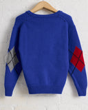 LA FETICHE, AW26-ISH, ARGYLE CREW NECK CARDIGAN, BLUE