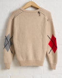 LA FETICHE, AW26-ISH, ARGYLE CREW NECK CARDIGAN, OATMEAL