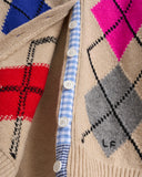 LA FETICHE, AW26-ISH, ARGYLE CREW NECK CARDIGAN, OATMEAL