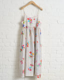 PERO, SILK WOVEN DRESS, STRIPED FLORAL