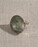 ROSA MARIA, ROBERTA, SS RING - COGNAC DIAMONDS & GREEN RUTILATED QUARTZ