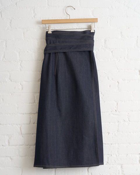 SOFIE D'HOORE, DENIM WRAP SKIRT, RAW BLUE