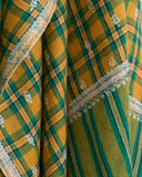 YASER SHAW, GREEN PLAID, EMBROIDERED CASHMERE SCARF