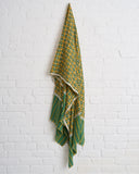 YASER SHAW, GREEN PLAID, EMBROIDERED CASHMERE SCARF