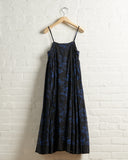 AODRESS THIN STRAP SIDE GATHER DRESS, BLACK LAPIS BIRDS