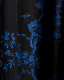 AODRESS THIN STRAP SIDE GATHER DRESS, BLACK LAPIS BIRDS