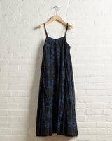 AODRESS THIN STRAP SIDE GATHER DRESS, BLACK LAPIS BIRDS